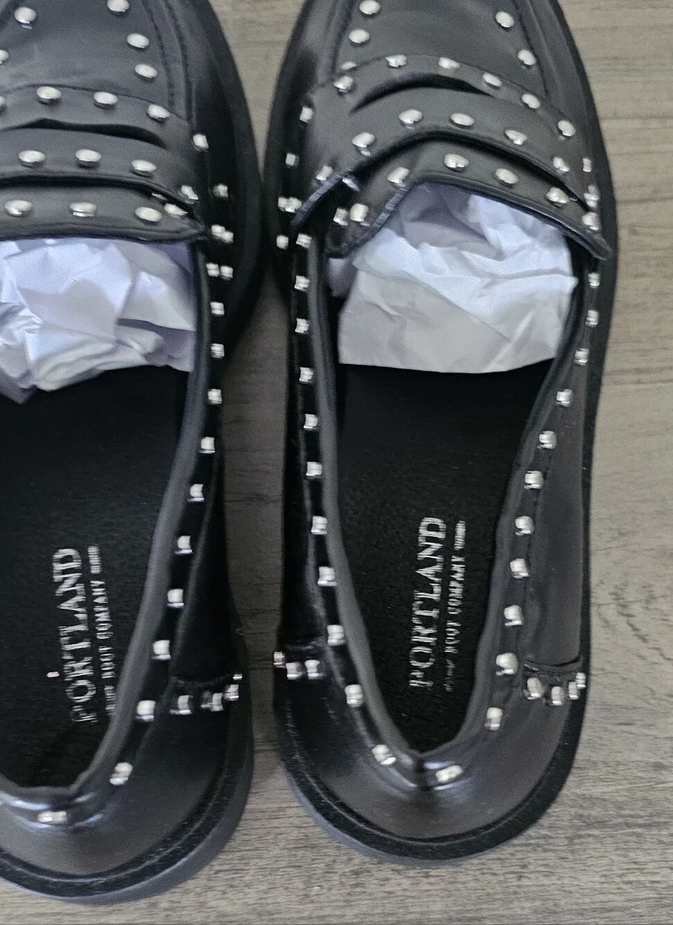 Portland Boot Company Black Studded Penny Loafers Women 7 Preppy